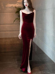 Burgundy Velvet Floor Length Mermaid Prom Dress