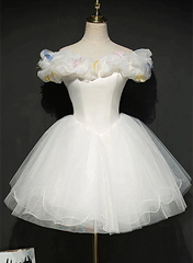 White Tulle Short Off Shoulder Homecoming Dress