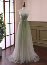 Light Green Gradient Tulle Long Formal Dress