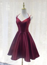 Burgundy Straps V-neckline Short Party Dress