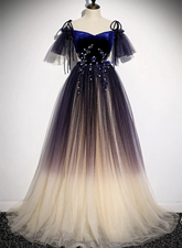 Beautiful Velvet and Gradient Tulle Long Party Dress