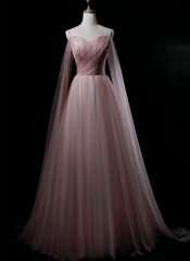 Pink Sweetheart Tulle Long Elegant Evening Dress