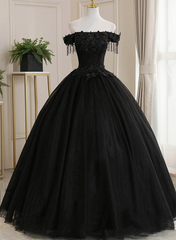 Black Off Shoulder Sweet 16 Formal Dress with Lace