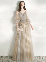 Light Champagne V-neckline Party Dress
