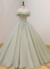 Light Green Ball Gown Sweetheart Beaded Prom Dress