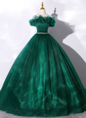 Vestido de fiesta de quinceañera con cintura de cuentas de tul verde