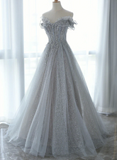 Grey Tulle Sweetheart Party Dress