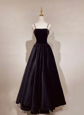 A-Line Black Velvet Floor-Length Prom Dress
