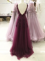 A-line V-neckline Flowers Tulle Evening Dress Prom Dress