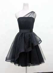 Black One Shoulder Tulle Short Formal Dress