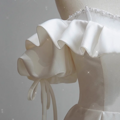 White Satin Off Shoulder Beaded Sweetheart Formal Dress