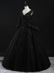 Hermoso vestido de tul con apliques de encaje y cuentas para dulces 16