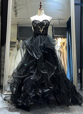 Black Sweetheart Tulle Layers Long Party Dress