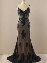 Black Mermaid V-neckline Straps Lace Party Dress