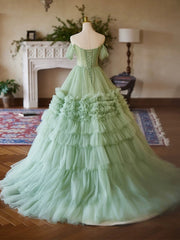 Vestido formal largo con escote en forma de corazón de tul verde
