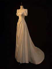 Vestido de fiesta de boda sencillo de satén color marfil con corte A