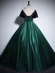 Black and Green Satin Off Shoulder Long Party Dress
