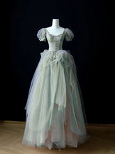 Lindo vestido de fiesta largo de manga corta verde y rosa