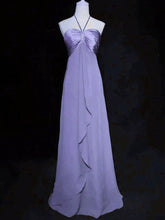 Vestido de fiesta largo con cuello halter de gasa y satén morado