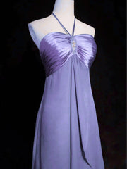 Vestido de fiesta largo con cuello halter de gasa y satén morado