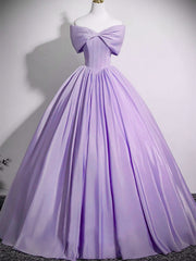 A-line Light Purple Off Shoulder Floor Length Party Dress