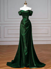A-line Green Satin Off Shoulder Sweetheart Prom Dress