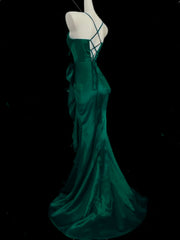 Vestido formal largo con cordones y tirantes de sirena verde