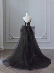 Black A-line Sequins with Tulle Long Formal Dress