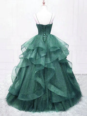 Vestido de fiesta elegante con escote en V y tirantes verdes en forma de A