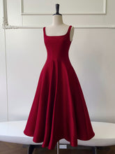 Wine Red Tea Length Straps Formal Dress