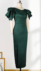 Badu Emerald Green Ruffle Maxi Dress with High Slit