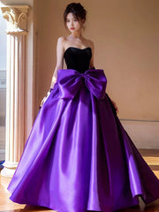 Chic Black and Purple Ball Gown Formal Dress with Bow