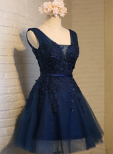 Beautiful Navy Blue Knee Length Homecoming Dresses