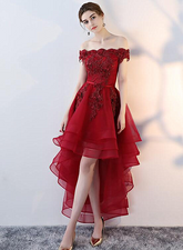 Cute Off Shoulder High Low Homecoming Dress
