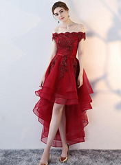Cute Off Shoulder High Low Homecoming Dress