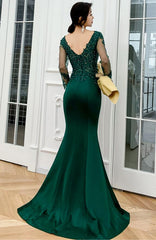 Dark Green Mermaid Lace and Beaded Evening Dresses