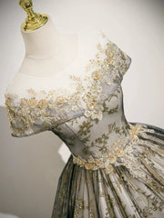 A-line Round Neckline Floral Lace And Tulle Party Dress