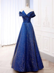 Blue A-line Satin with Tulle Long Prom Dress