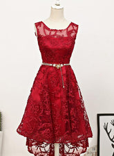 Dark Red High Low Lace Party Dress Homecoming Dress