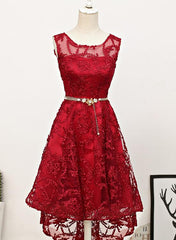 Dark Red High Low Lace Party Dress Homecoming Dress