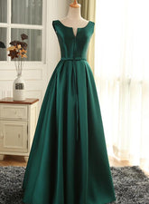 Vestido de fiesta largo de satén verde bonito y sencillo para graduación