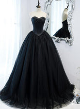 Black Ball Gown Sweetheart Satin and Tulle Formal Gown
