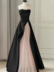 Vestido de fiesta de satén rosa y negro con tul