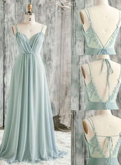 Vestido de dama de honor de gasa verde claro con encaje