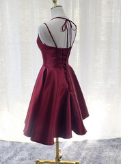 Burgundy Straps V-neckline Short Party Dress