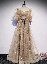 Champagne Tulle Long Party Dress