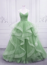 Light Green Layers Tulle Straps Long Formal Dress