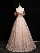 A-line Champagne Lace Off Shoulder Sweetheart Party Dress