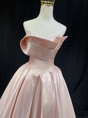 Vestido de fiesta largo de satén rosa sin tirantes, corte A