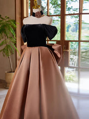 A-line Satin And Black Velvet Prom Dress